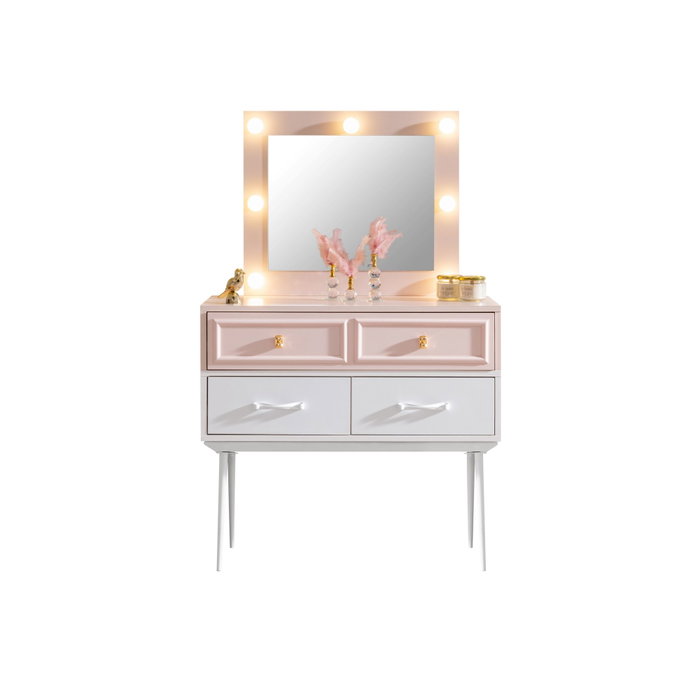 Hanah Home Mesa de Maquillaje Rosa y Blanco con Luces LED